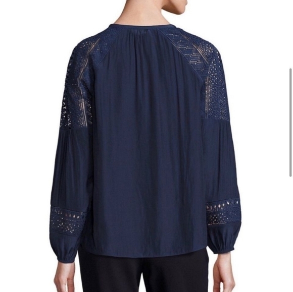 Ramy Brooke Navy blue Long Sleeve Laced Winnie Blouse Size Medium - Picture 2 of 12